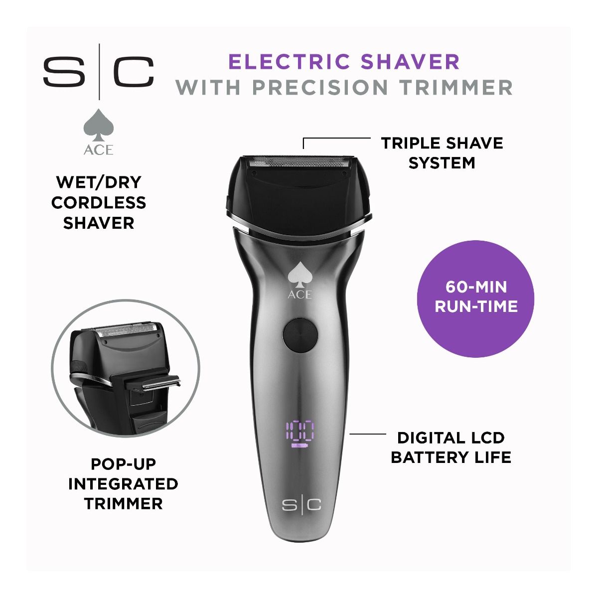 Ace Waterproof Triple Foil Shaver with Integrated Pop-Up Trimmer - Image 6