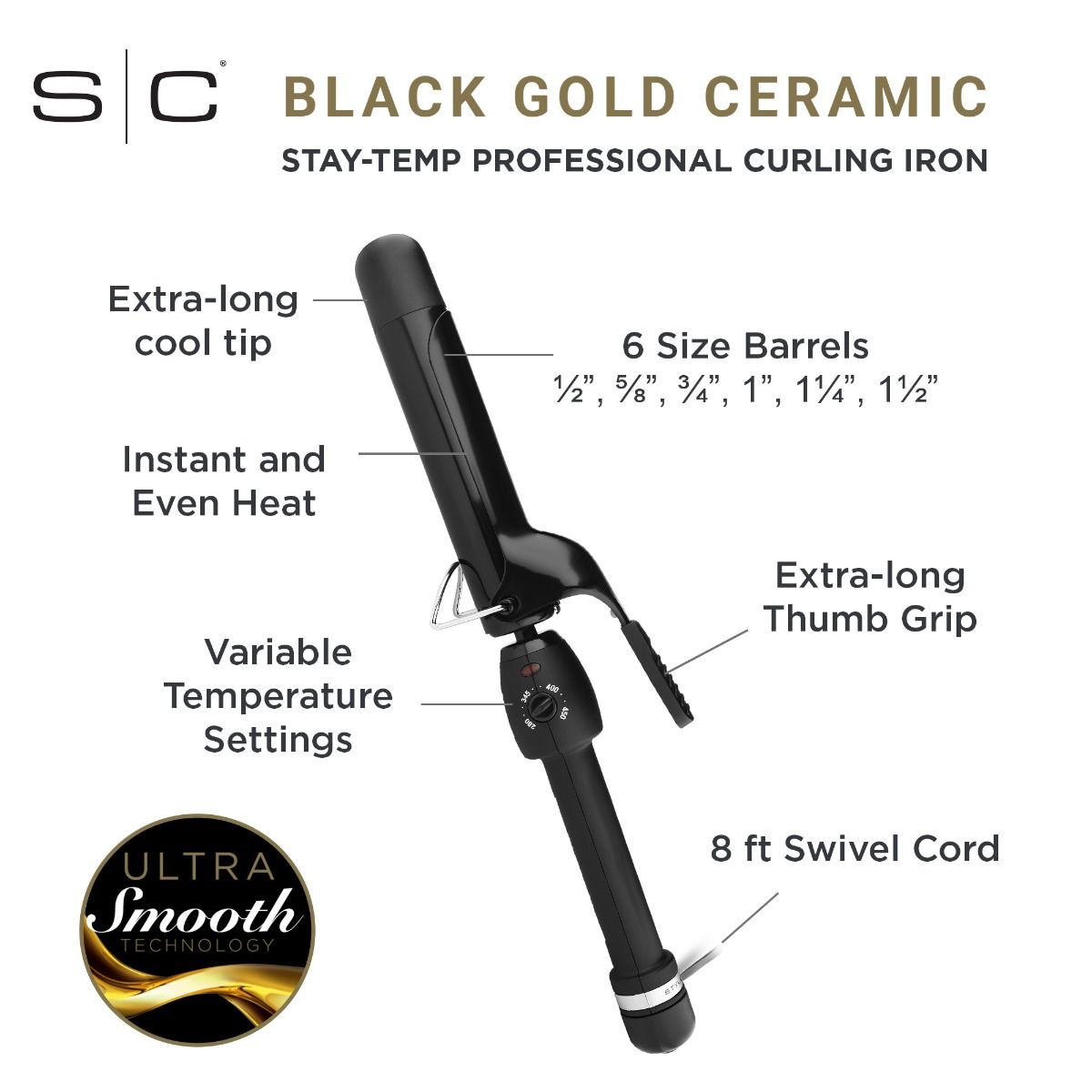 Stay-Temp Professional Ceramic Barrel .5" Hair Curling Iron - Image 6