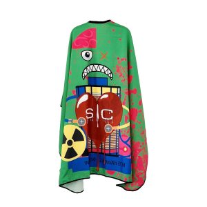 Waterproof Barber/Stylist Cape with Adjustable Closure in Radioactive Green Design