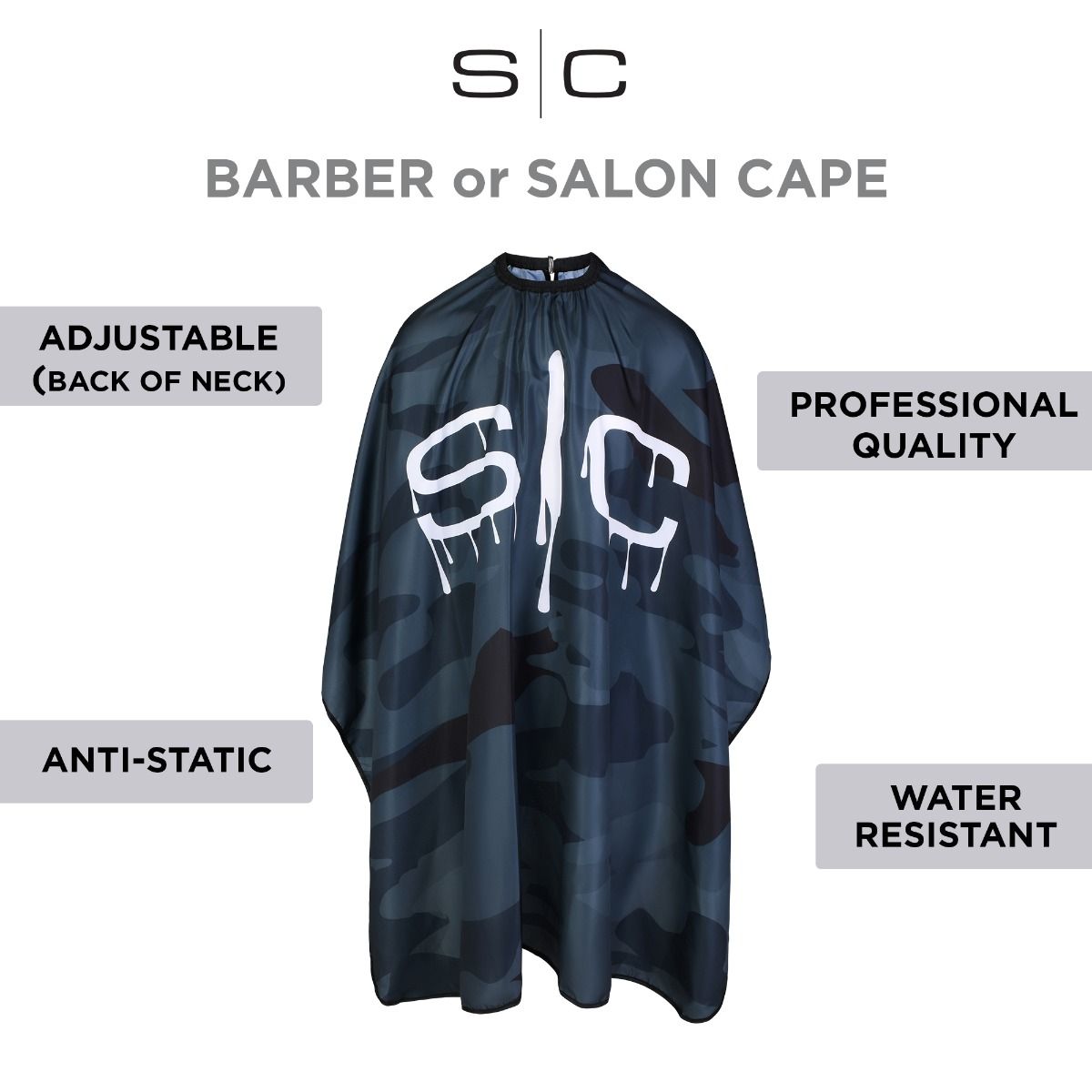 Waterproof Barber/Stylist Cape with Adjustable Closure in Black Camo Design - Image 6