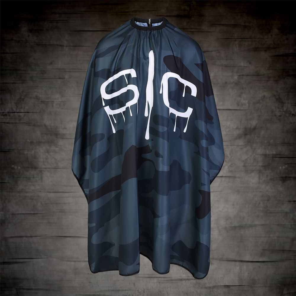 Waterproof Barber/Stylist Cape with Adjustable Closure in Black Camo Design - Image 3