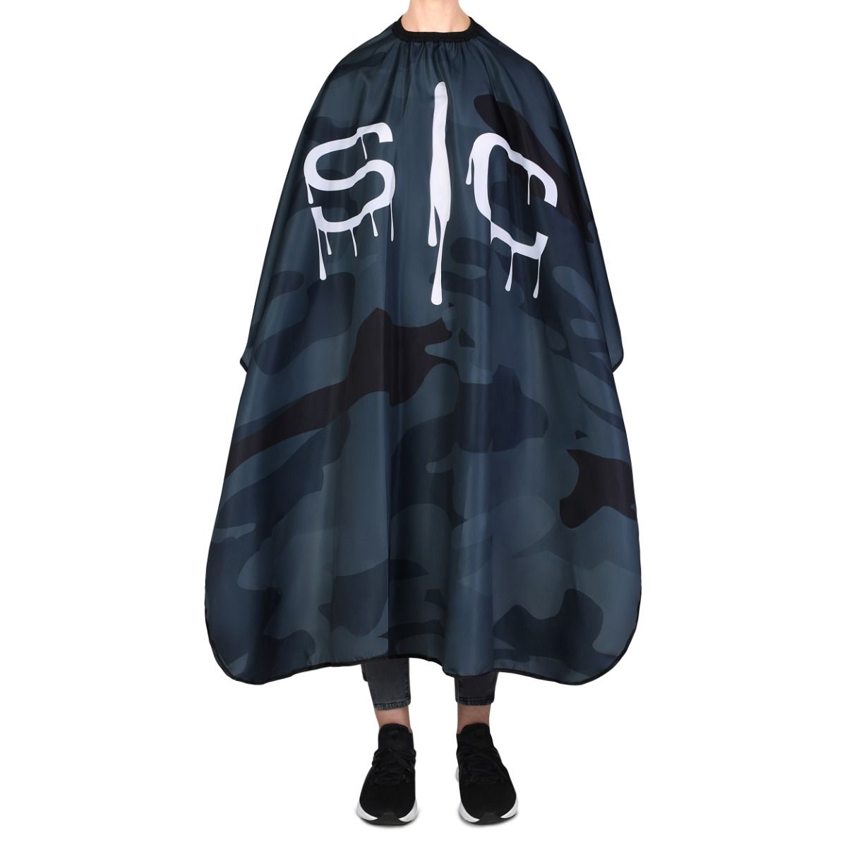 Waterproof Barber/Stylist Cape with Adjustable Closure in Black Camo Design - Image 2